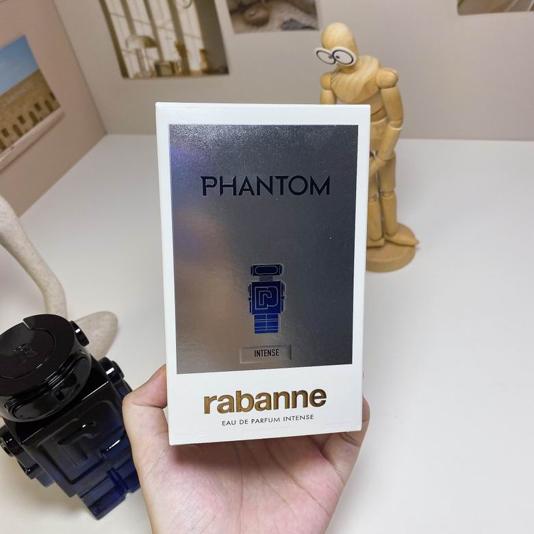 Rabanne Phantom Intense box front - silver metallic with INTENSE label