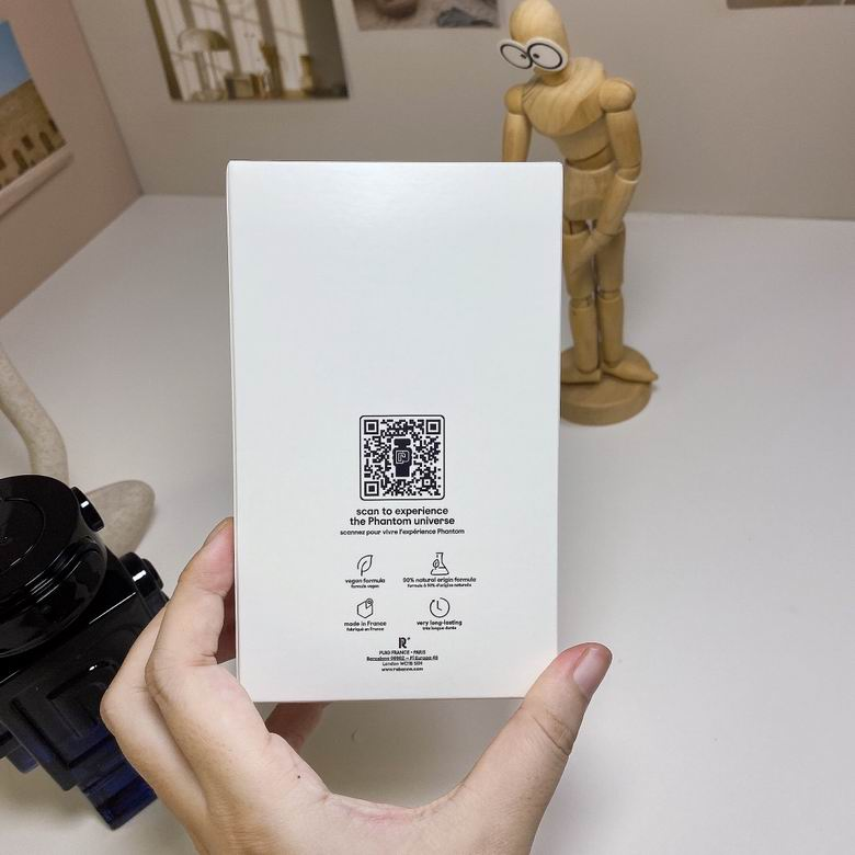 Rabanne Phantom Intense box back showing vegan and made in France certifications